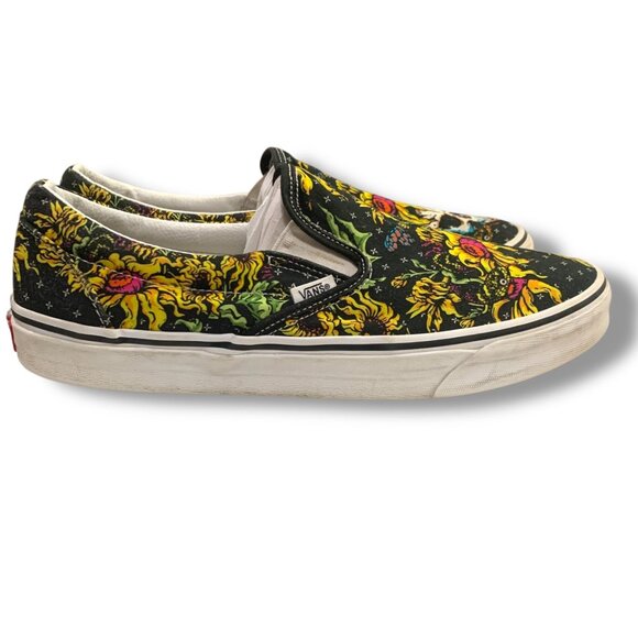VTG Vans Mens Classic Skull Floral Tattoo Shoes Sz 11.5 Black Yellow Art Skater‎ main image 8